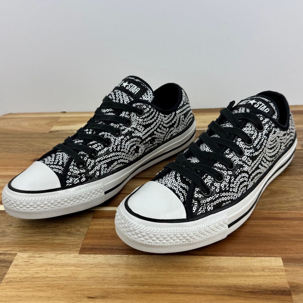 Converse All Star Low Top Sneakers‎ Black White Sequins Women's Size 8